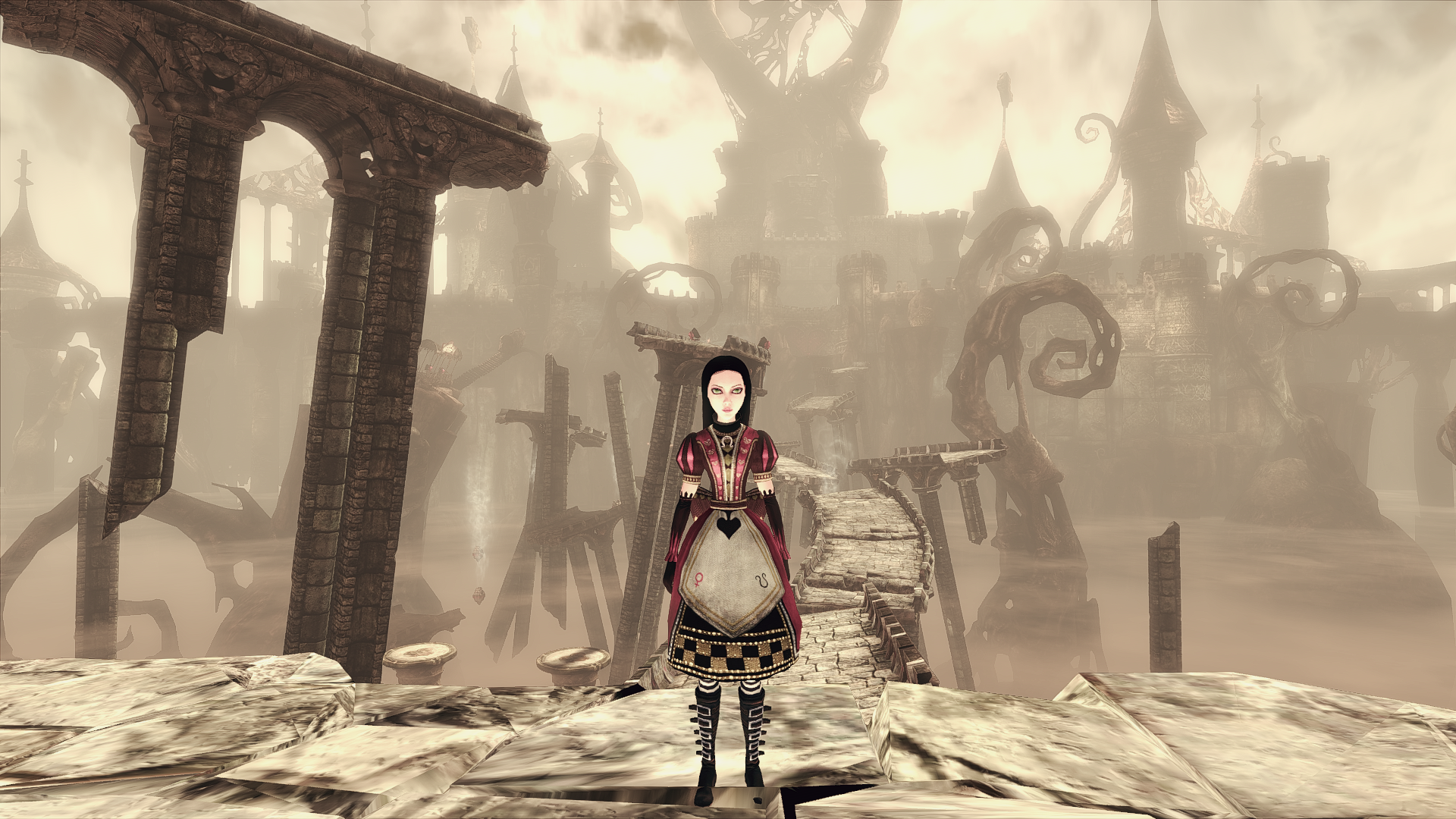 Качество безумия. Alice Madness Returns карточный мост. Элис Мэднесс ретурн карточный мост. Alice Madness Return дворец королевы Скриншоты. Алиса Возвращение безумия карточный мост.